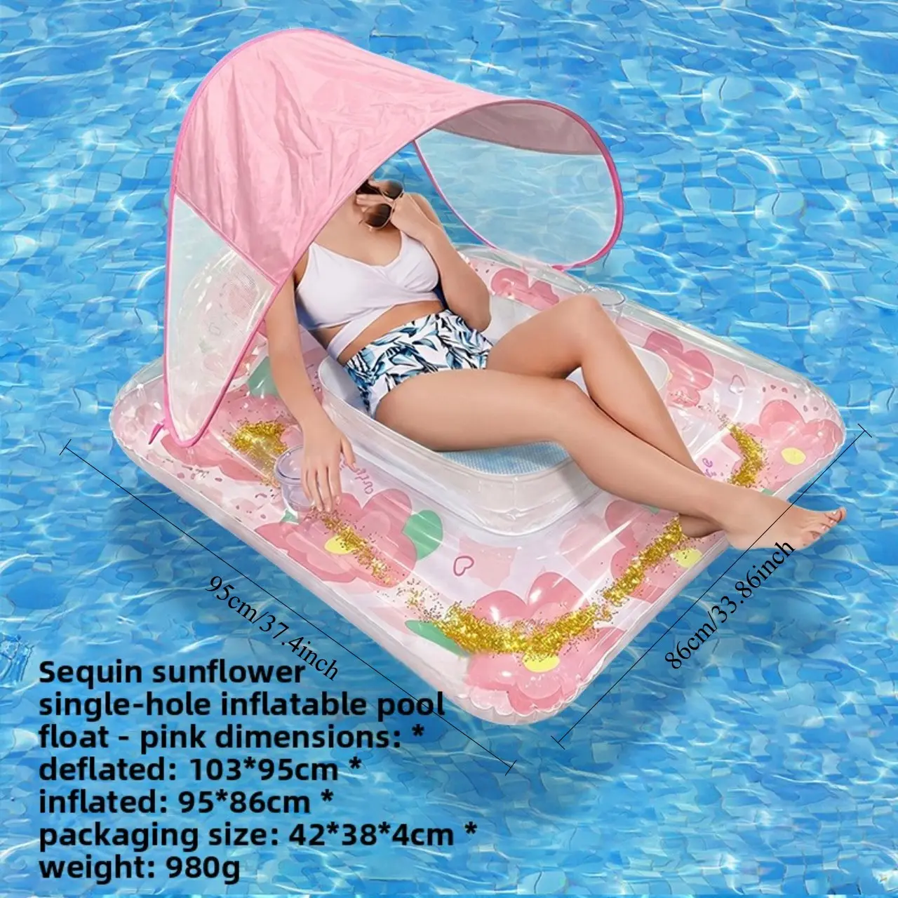 Transparent Glitter Inflatable Float Bed with Canopy, Single Person Thickened Air Mattress, Perfect for Relaxing on Water
