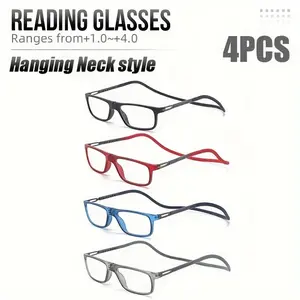 4pcs Unisex Magnetic Reading Eyeglasses, Easy-To-Carry Neck Strap, Adjustable Magnifying Glass, +100° to +400° Prescription, Fashionable Design