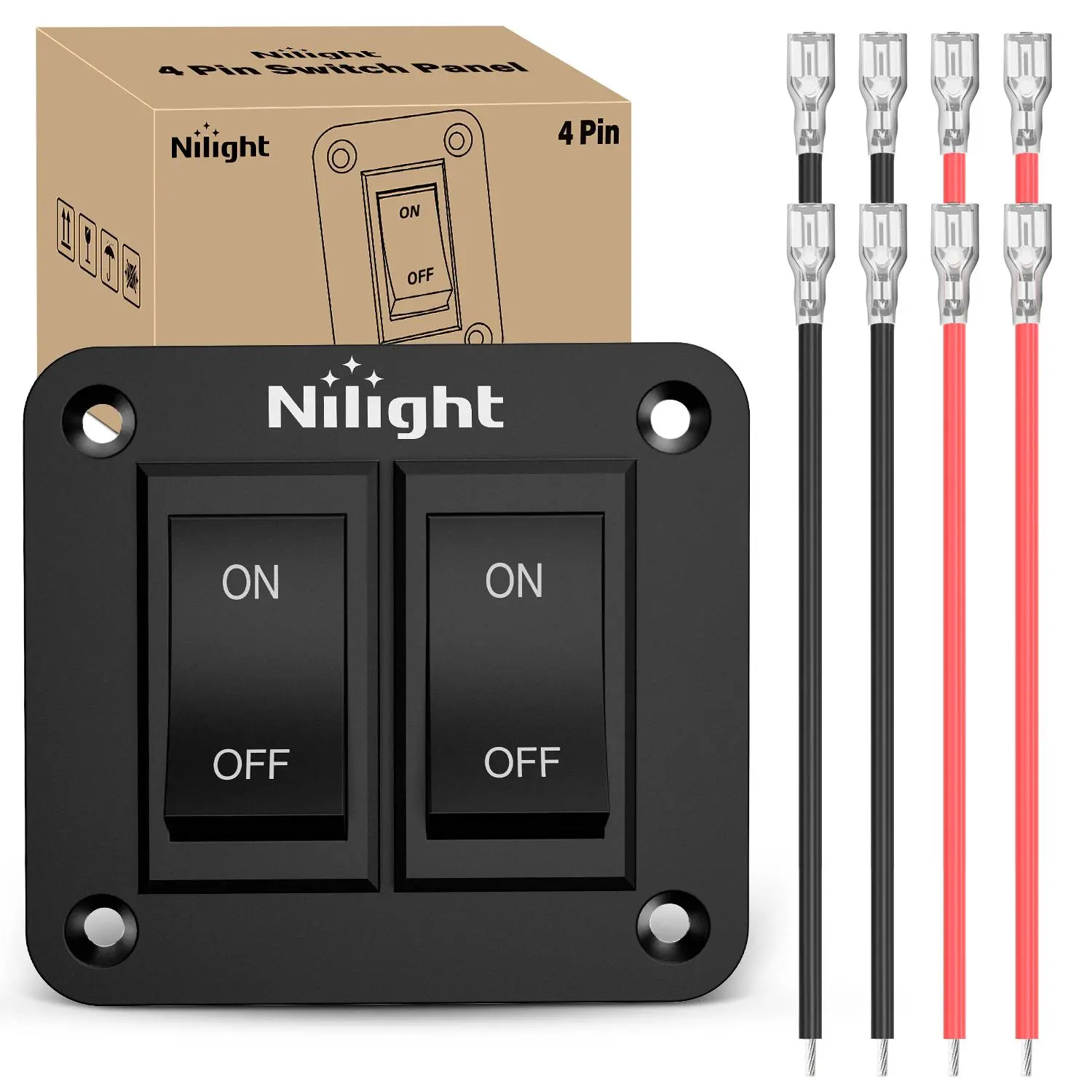 Nilight 2-Gang ON-Off Panel Mount Switch, 12V 20A 4-PIN DPST Toggle Switch for Home Improvement Electrical Equipment