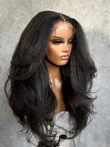 Wavy Fiber Full Head Wig, High Density 180%, 13x4 Lace Cap, Free Parting, Realistic Human Hair Texture, 26 Inch Long, Women's Long Hair Cap