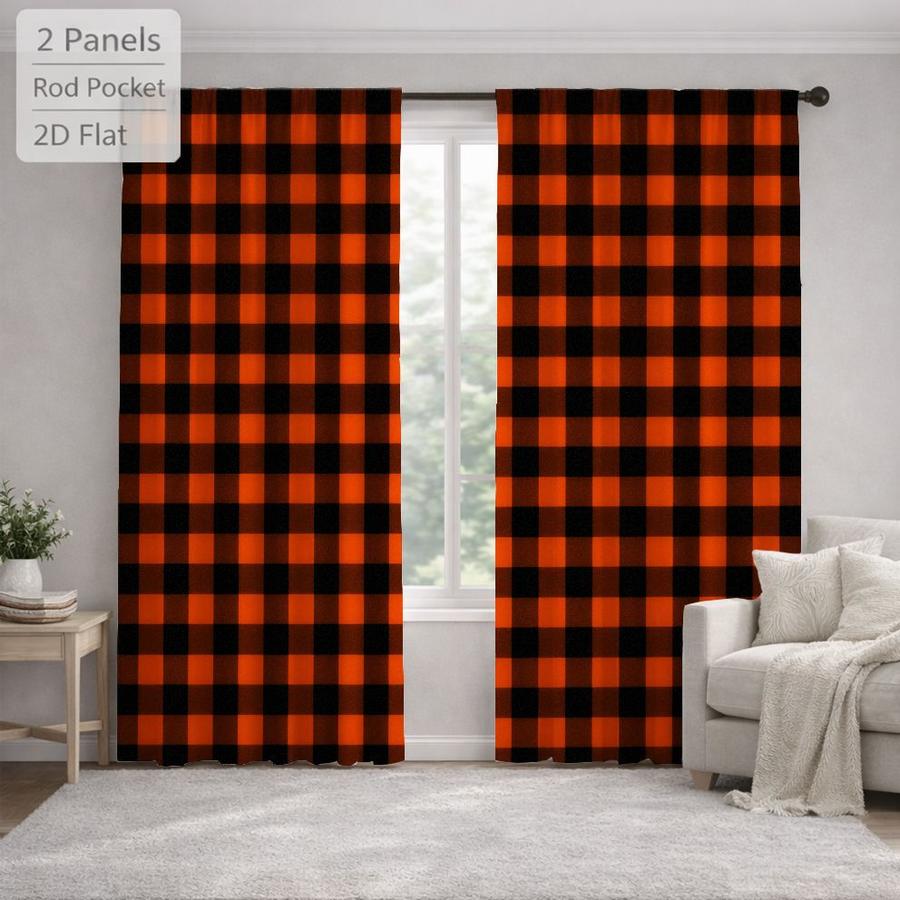 2Pcs Classic Buffalo Plaid Checkered Grid Pattern Sun Blocking Curtains Digital Printed Rod Pocket, Window Treatment For Bedroom Office Kitchen Living Room Study Home Decor