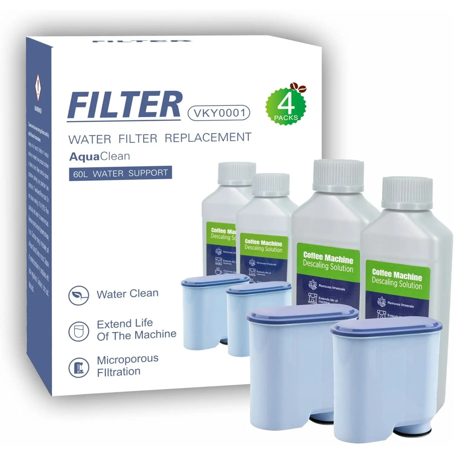 AquaClean Compatible Water Filters (2-Pack) & Descaling Liquid (250ml x 2) -  for  Coffee Machines (4)