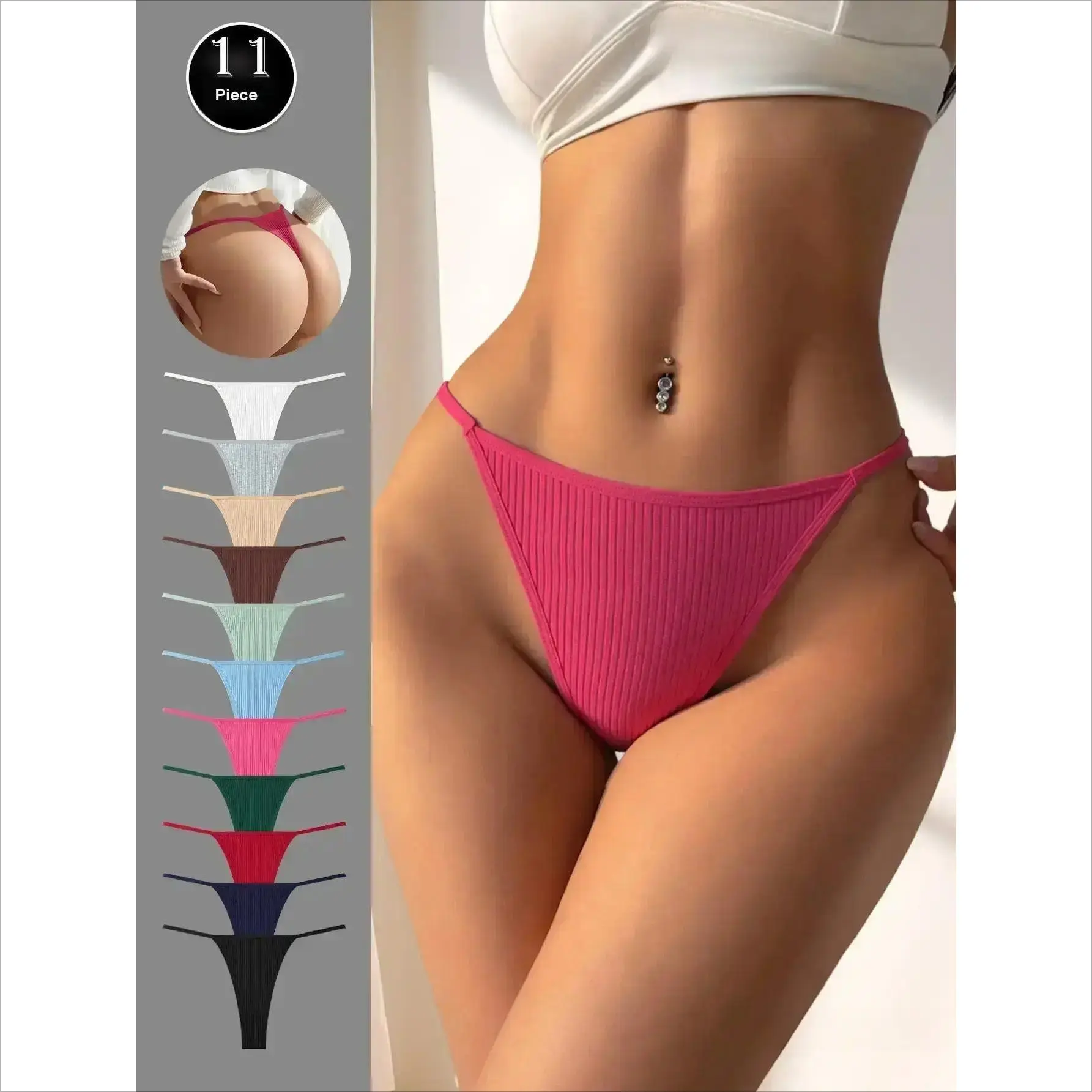Women's 11/22-Pack Minimalist Solid Cotton Thongs, Satin Plain Ring-Linked Low Waist Panties, Soft Breathable Seamless T-Back, Skin-Friendly Regular Fit Casual All-Seasons Underwear (Mixed Color(11Pcs)), Seamless Knickers, Basic, Lady, Intimates Panties