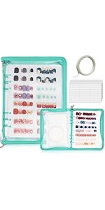 Press On Nail Storage Organizer Binder with 8 Insert Pages - A5 Size Reusable Fake Nail Swatch Collecting Book Polish Color Display Holder Container with Tape and Zipper Pocket (PINK)