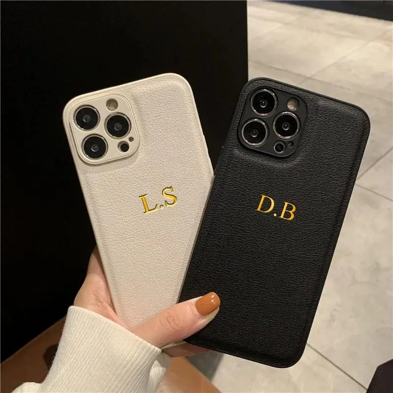 Personalized Phone Case For iPhone 17 Pro Max 16 15 14 Plus 13 12 11 17Air Luxury PU Leather Customized Initials Name Gift Cover