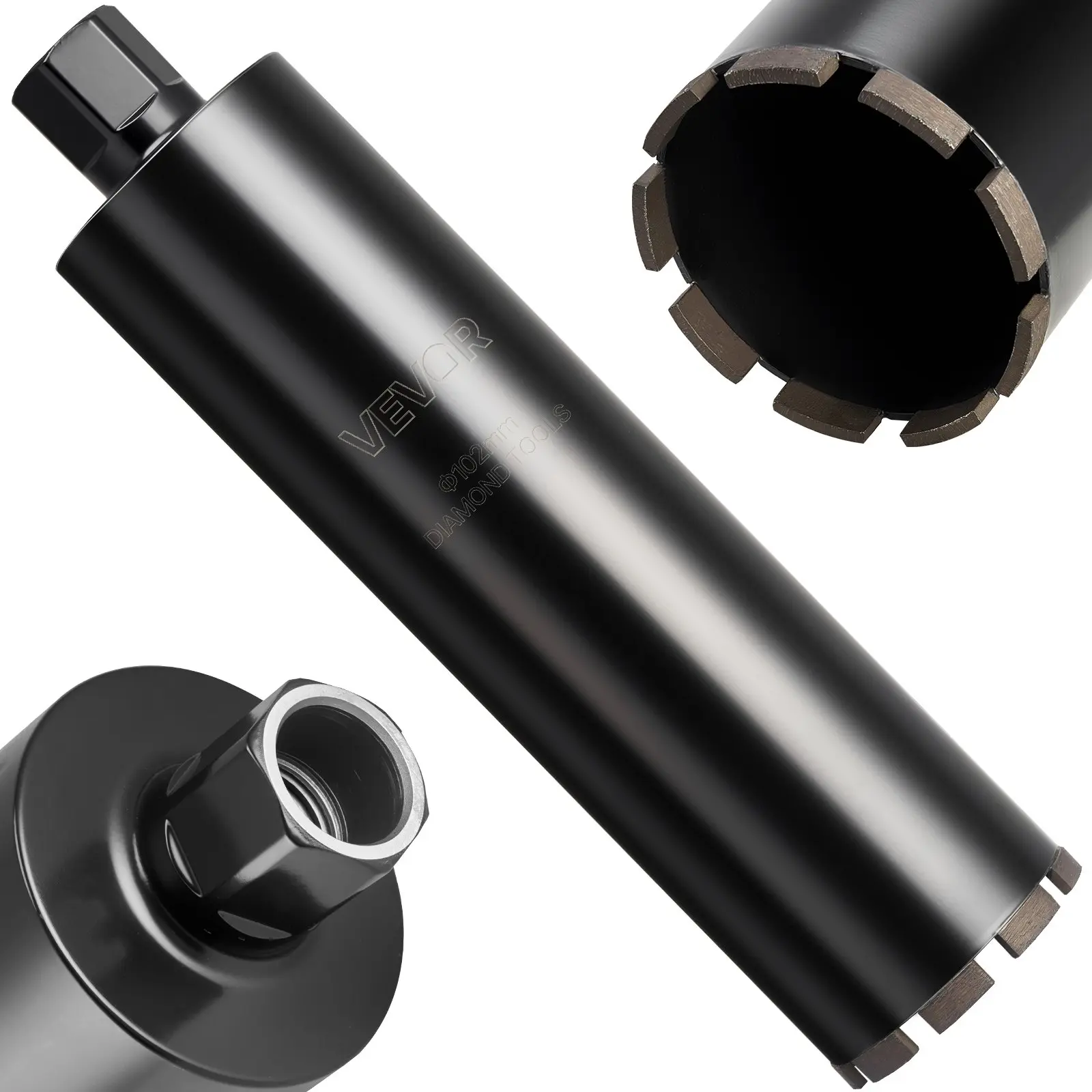 VEVOR Wet Diamond Core Drill Bit, 4 in Diameter, 14 inch Drilling Depth, 1-1/4 in-7 Internal Universal Threaded Tip, High-Precision Welding, 2.45 kg (5.4 lb) Carbon Steel Hole Making Tool for Concrete Cuts, Reinforced Concrete, Red Bricks, Airports