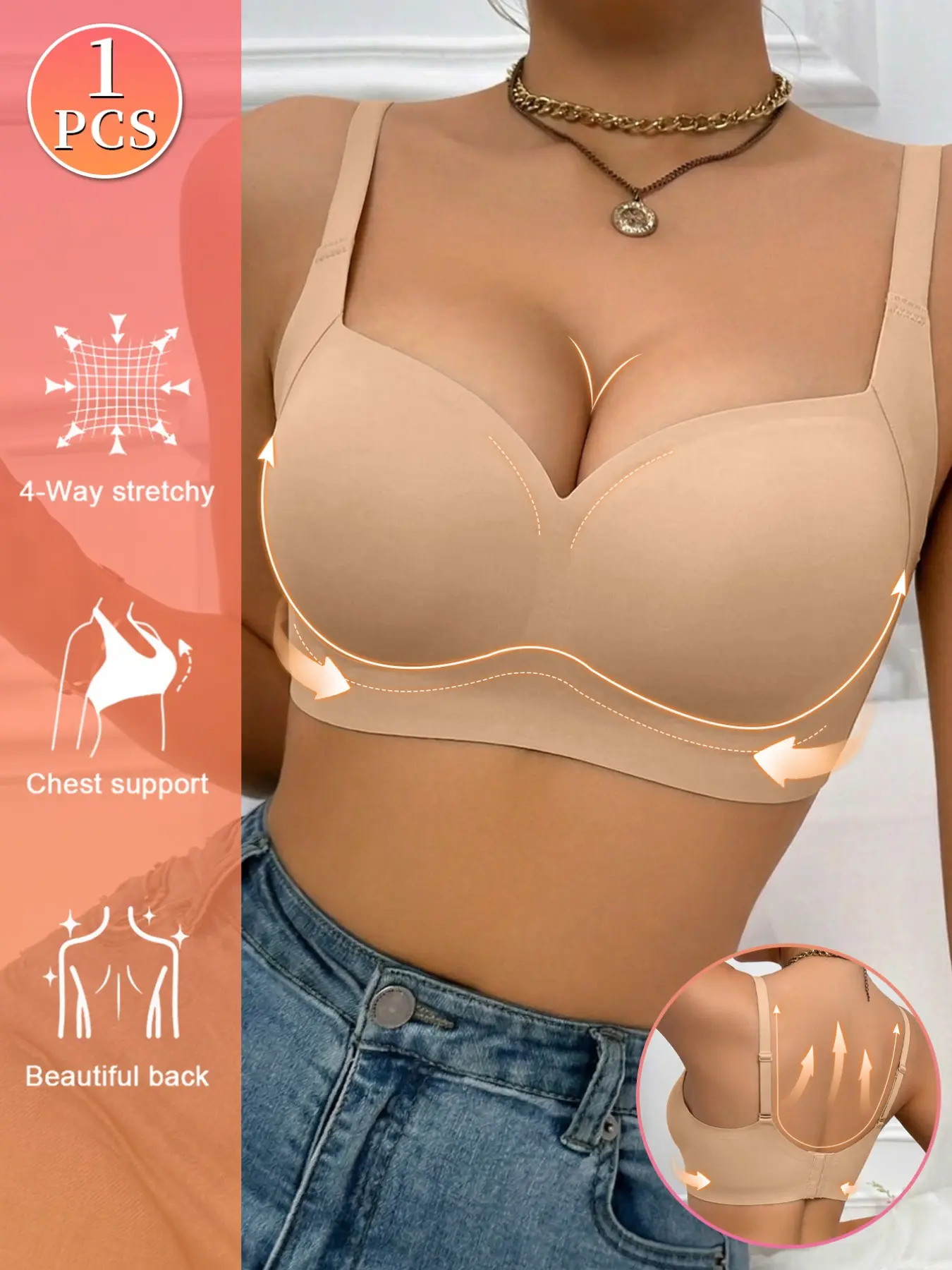 Women's Seamless Bralette, Adjustable Buckle, No Underwire, Medium Support, U-Back Design, Comfortable Fit, All Seasons Wear, Bralette Soft Workout
