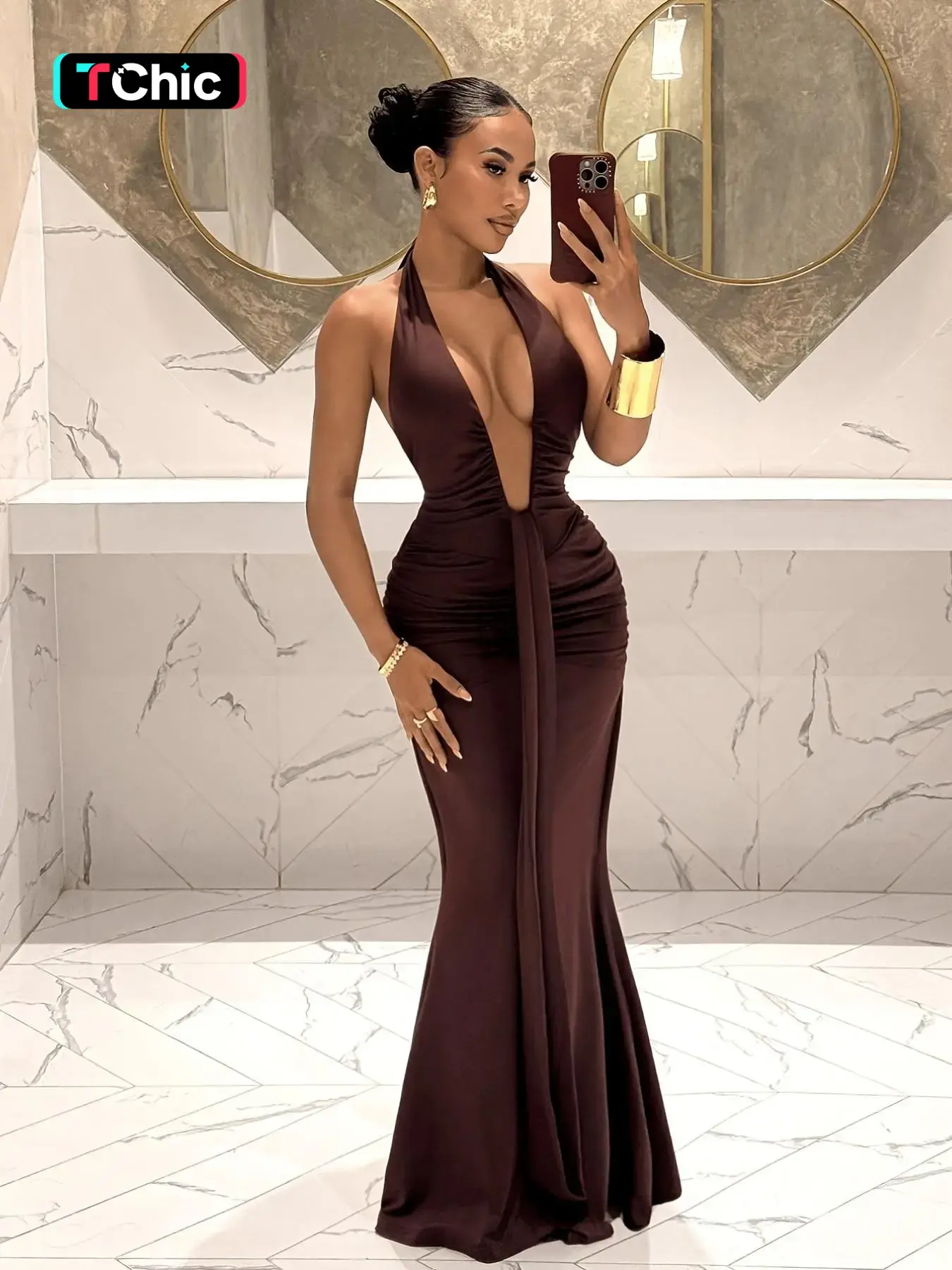 Summer Evening Gown, Long Fish Tail Fitted Dress, Deep V Backless Design, Formal Party & Carpet Wear, Elegant Style Ffsp2624, Womenswear