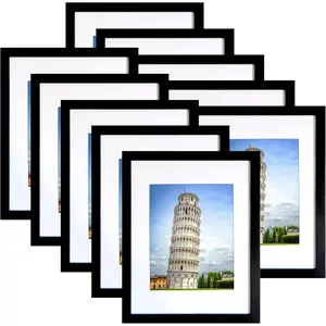 8x10 Picture Frame Set of 10, Display Pictures 5x7 with Mat or 8x10 Prints without Mat, Wall Mounting or Tabletop,Black