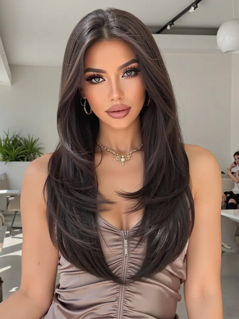 13x6 HD Transparent Lace Front Wig 22Inch Deep Brown Color Synthetic Lace Wig Glueless Lace Wig High Temperature Chemical Fiber Daily Wear&Christmas&Music Festival&Party&Halloween-Natural Look & Comfort Fit