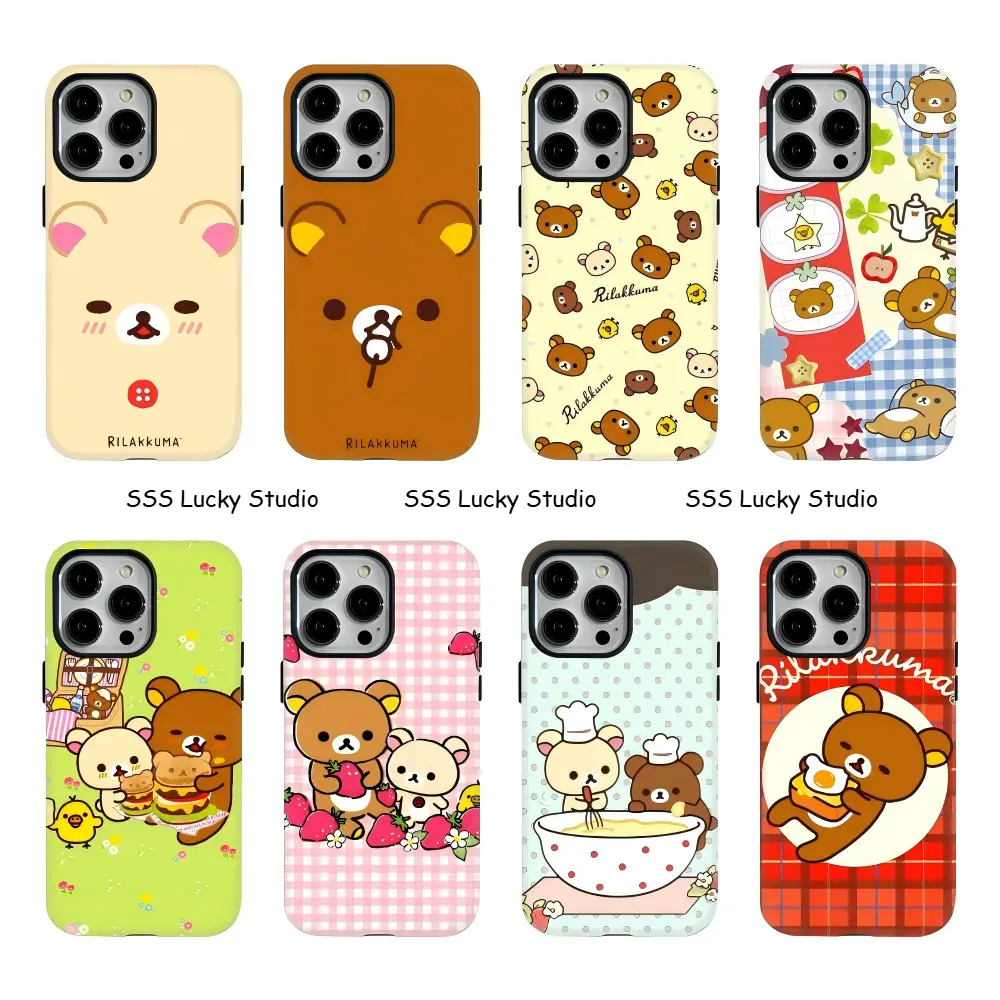 Cute Bear Korilakkuma Rilakkuma Couple Phone Cases For iPhone 17 ProMax/Pro/Air 16 Plus 15 14 13 12,MagSafe Shockproof Tough Glossy Double Shells Casing Accessories,Ideal Birthday Holiday Gift