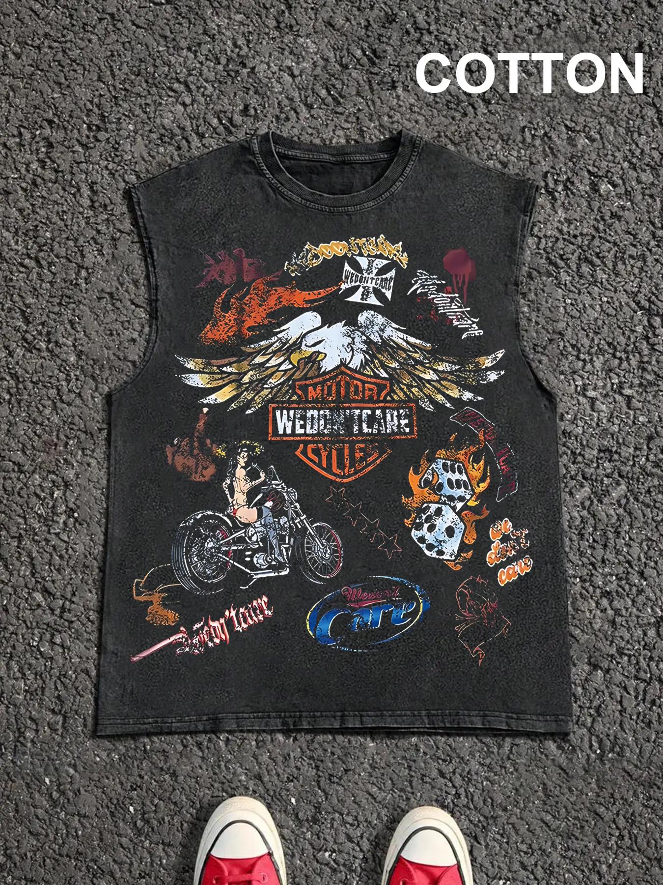 Men's Vintage Graphic Print Round Neck Tank Top, Casual Sleeveless Fitted Top for Summer, Men's Top for Daily Wear