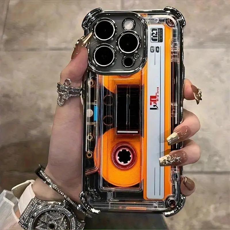 Retro Cassette Pattern Silicone Soft Phone Cases for iPhone 17 Air 16 15 14 13 12 11 Pro Max Plus & Samsung S26 S25 S24 S23 S22 Plus Ultra Clear TPU Shockproof Protective Cover Gift For Birthday Thanksgiving Christmas Halloween
