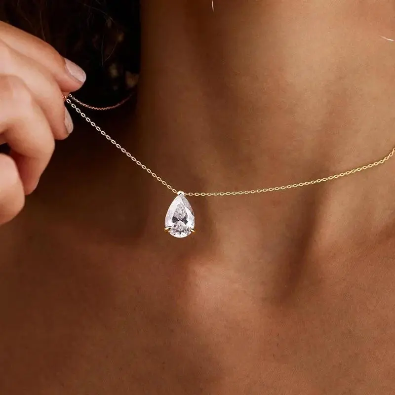1-4CT Pear Cut D VVS1 Moissanite Necklace 100% S925 Silver 18k Gold Plated Single Diamond Women's Pendant Necklace Fine Jewelry