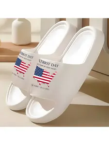 1 pair of American flag map print slippers, non-slip EVA slippers for men and women - lightweight, quick-drying, comfortable, durable, all-season beach sandals, round toe design, suitable for indoor/outdoor use, all-season sandals