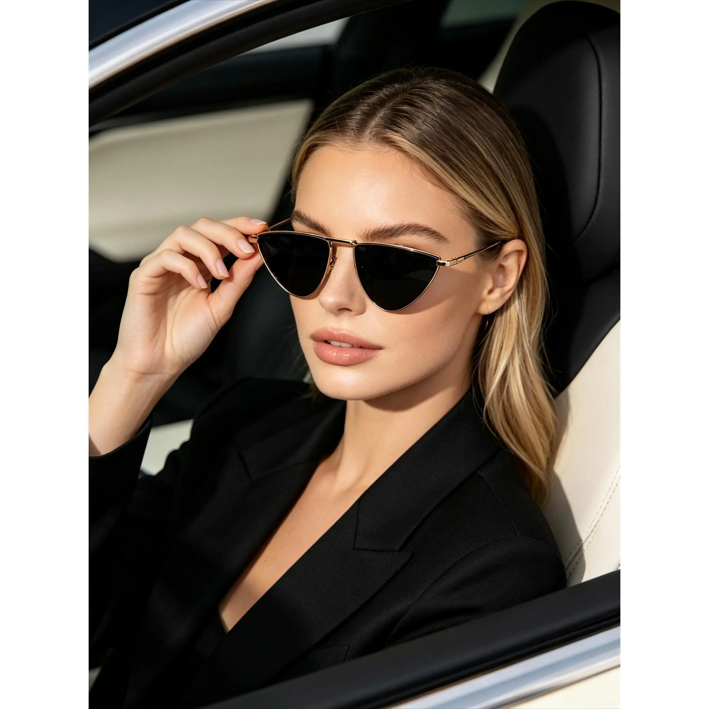 Women's Triangle Cat Eye Sunglasses - Vintage Alloy Frame, Retro Look, Elegant Black Gold Shades for Summer Outfits