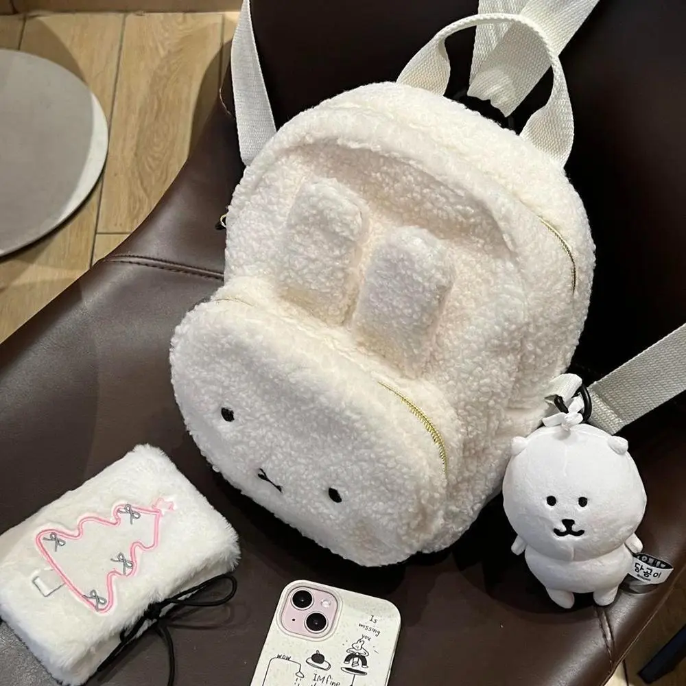 Cute Miffy Kawaii Backpack Cartoon Plush Rabbit Schoolbag Backpack for Class Versatile Storage Bag Girl Gift