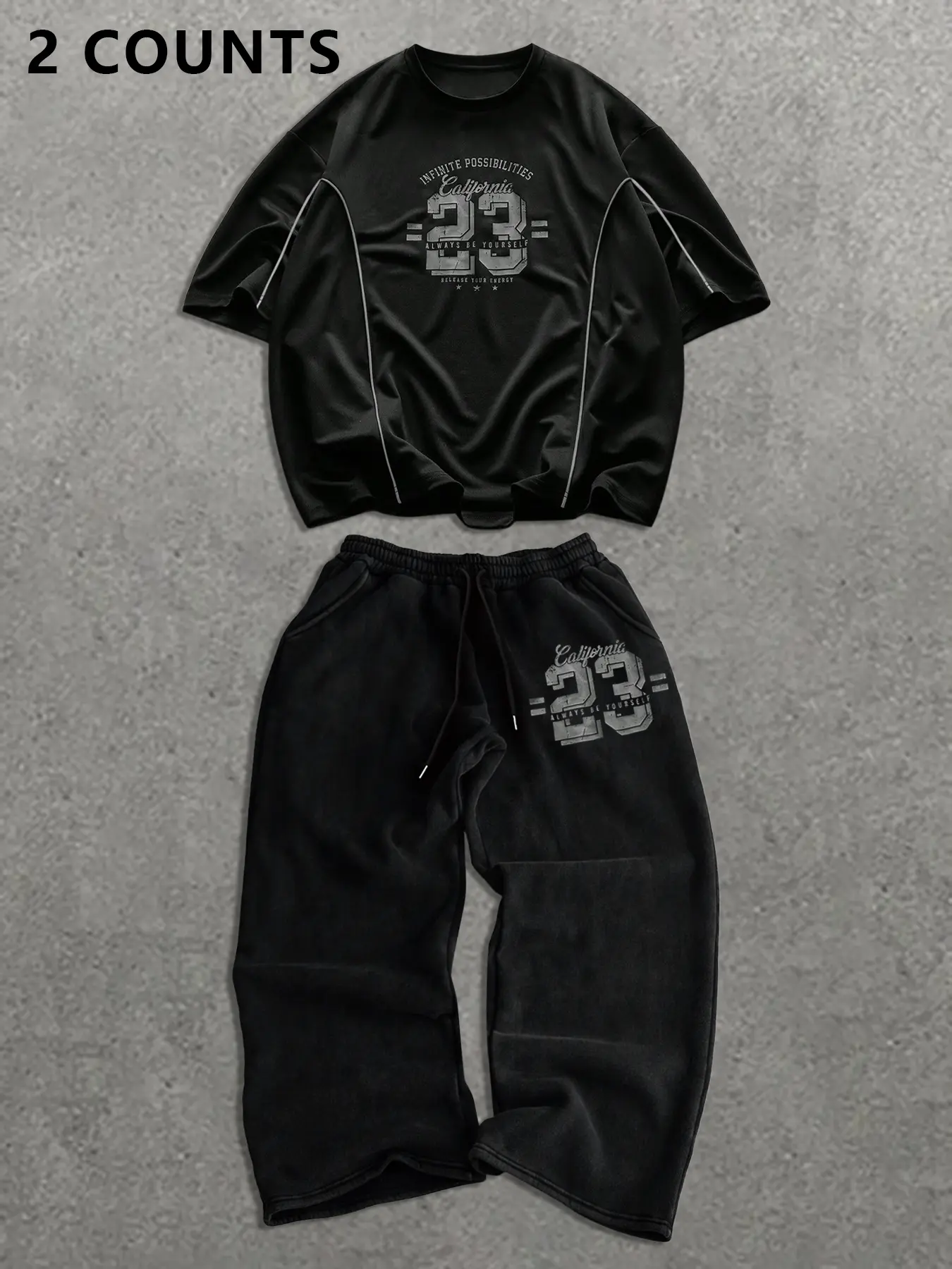 TikMen Men's Casual Sportswear Set Short Sleeve T-Shirt & Loose Straight Leg Pants, Round Neck Fitted Top, Comfortable Soft Fabric, Casual Sportswear Outfit