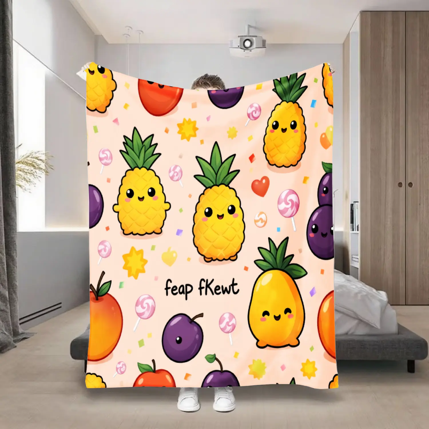 1Pc Cozy Flannel Throw Blanket - Soft Pineapple Pattern, Machine Washable, Breathable, Indoor Room Decor for Cozy Setup, Suitable for Couch, Children & Infant Bedding, Fruit
