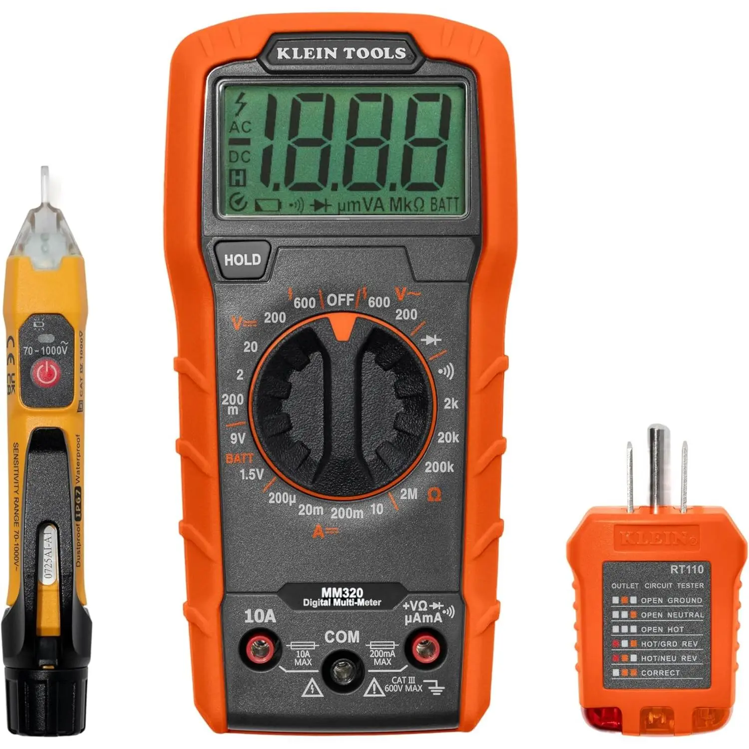 Klein Tools 69149P Electrical Test Kit with Digital Multimeter, Non-Contact Voltage Tester and Electrical Outlet Tester, Leads and Batteries