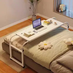 Adjustable Overbed Table with Wheels – Mobile Bedside Laptop Desk with Height Adjustment, 360° Rolling Casters, 4 Lockable Wheels & Curved Edge Design for Hospital Bed, Bedroom, Home Office & Remote Work, White
