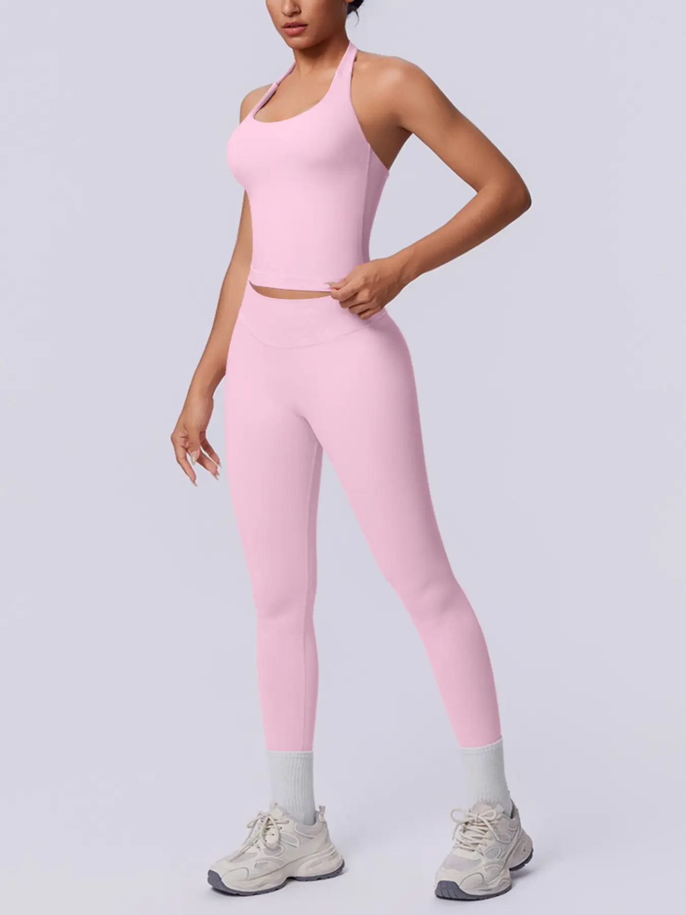Women's Halter Neck Yoga Set, Butt Lifting Tight Workout Clothes, Gym, Pilates, Casual Slimming Two-Piece Sports Wear, Athleisure Activewear Set