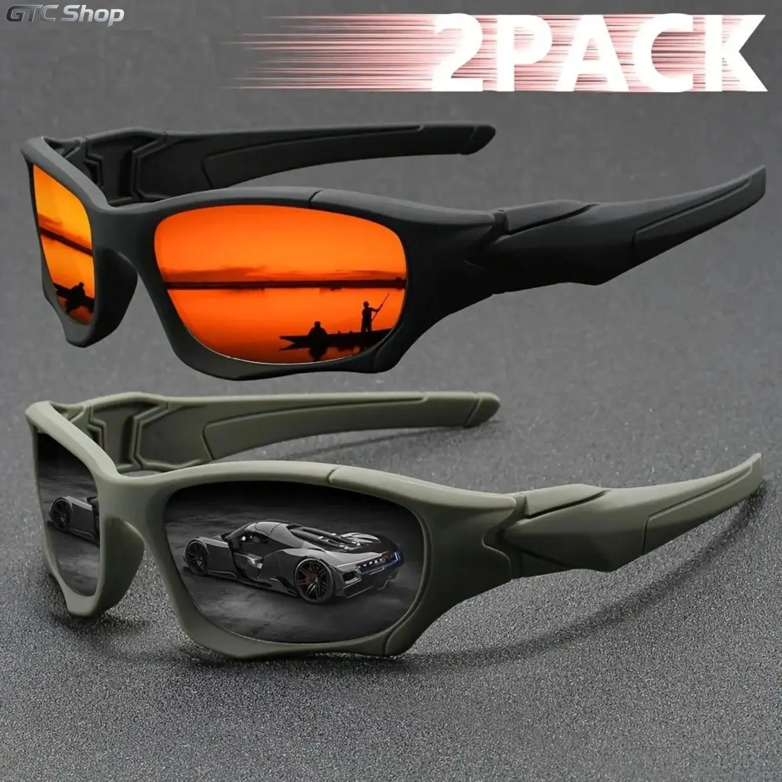 2-Pack Unisex Tactical Camouflage Sunglasses, TR90 Nylon Frame, UV400 Windproof Shield Lenses, Lightweight Outdoor Sports Shades for Cycling, Hiking, Driving & Daily Activities