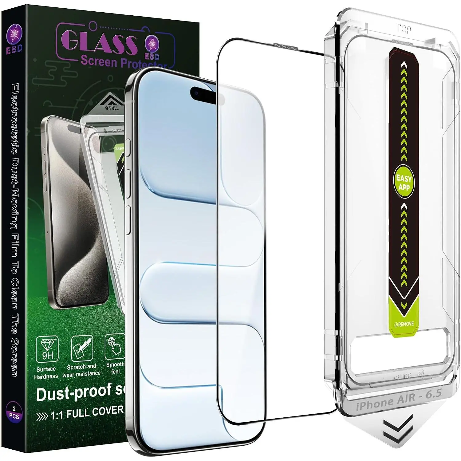 2 Pack Ultra  Clear Screen Protector for  Air (6.5-Inch),9H Tempered Glass,Full Coverage,Anti-Fingerprint,Auto Dust Removal,Bubble-Free,Ea Installation