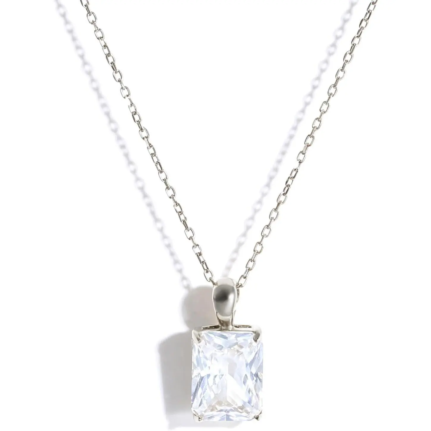 Dainty Princess Cut/Rose cut Cubic Zirconia Stainless Steel Pendant Necklace for Women, Fashion Round/Rectangle Sparkle Hypoallergenic Solitaire Necklace Birthday Gift for Her SIlver/Gold