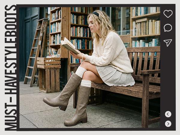 Women's Knee High Boots Square Toe Chunky Block Riding Tall Boots for Women Low Heel