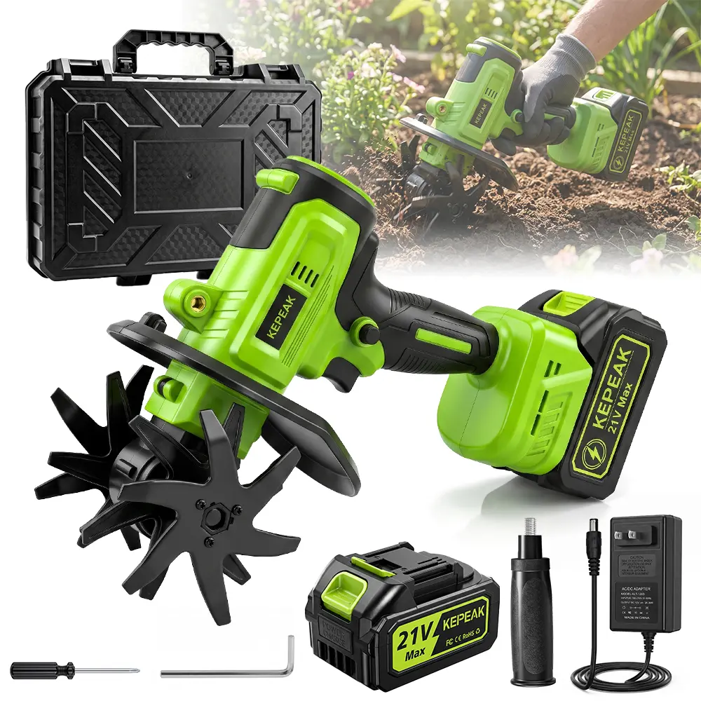 Handheld Cordless Power Tiller Cultivator, 330 RPM Electric Rototiller with 10-Cell 1300mAh Lithium Battery & Charger, for Lawn & Garden Soil Cultivation