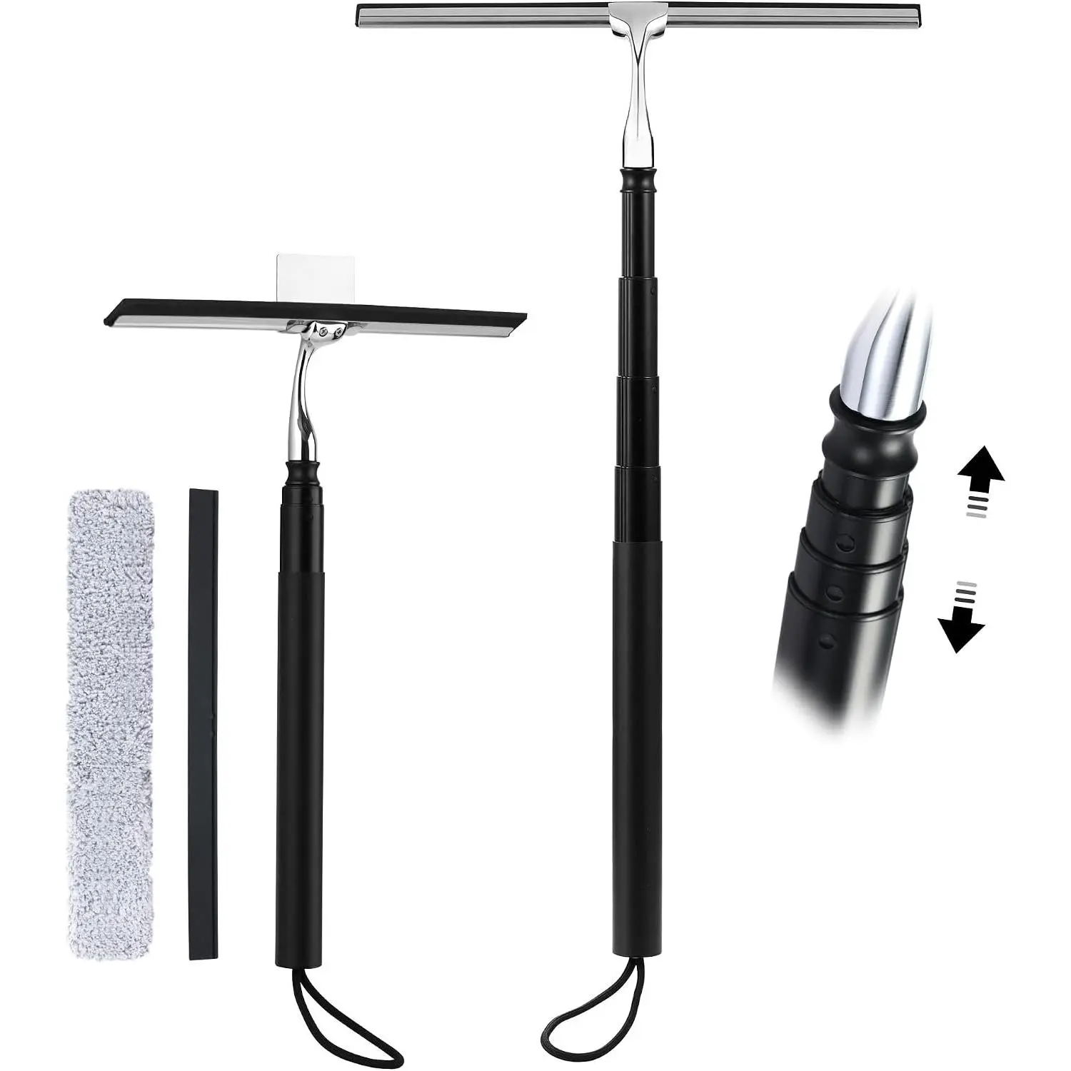 12-51’’ Telescopic Window  for High Windows, 2-in-1 Window Cleaning Kit with Extra   & Hook, Professional  for Shower Glass Doors (Window  for )