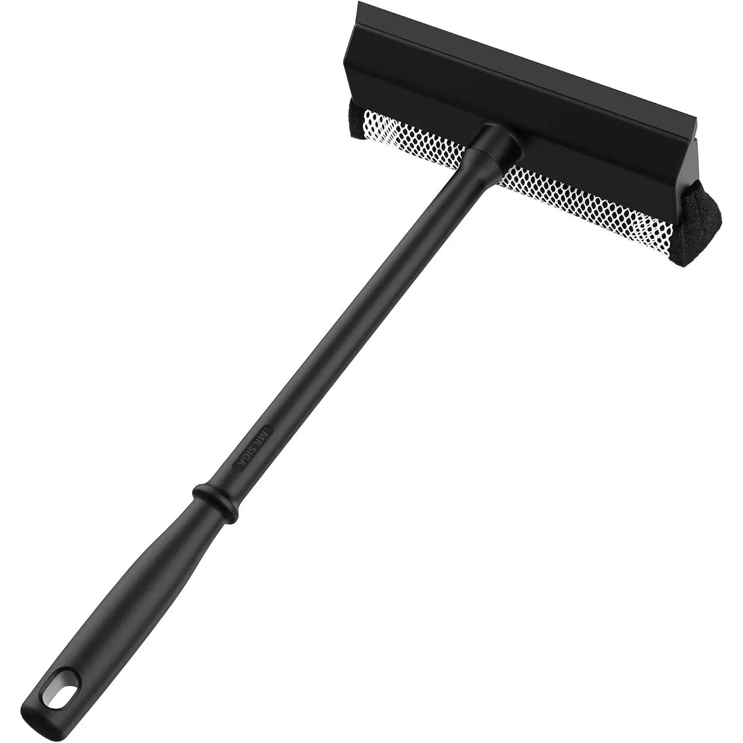 Professional 2-in-1 Car Window Squeegee and Sponge Scrubber for Cleaning and Washing, Rubber Blade Cleaner With Handle, Black
