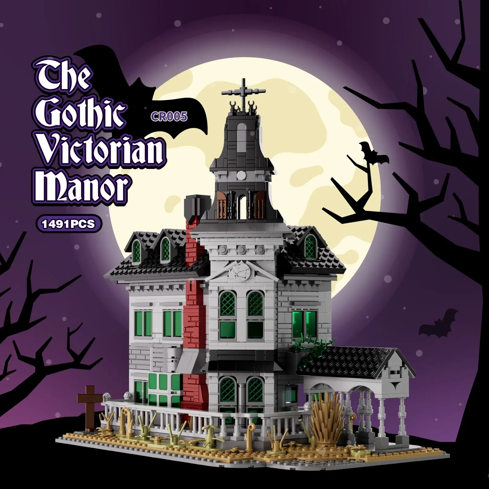 1491PCS The Gothic Victorian Manor Building Blocks Toys Assembly Street View Model Sets Pooky Dark Horror Castle Construction Bricks Toys Ideal Halloween Christmas Gifts DIY Playset