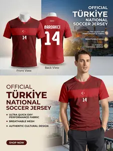 Türkiye 2026 Men's Soccer Jersey Red Crimson Football Shirt - Ultra Quick-Dry Performance Fabric Sportswear - Turkish National Team Fan Apparel - Breathable Mesh Tee