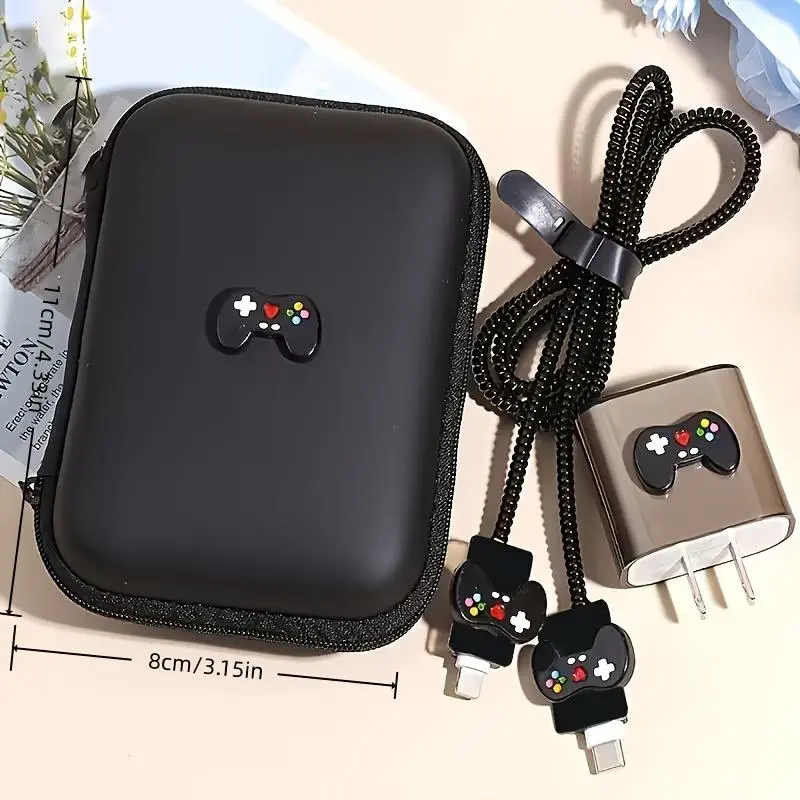 6-Piece 20W Cable Protector Set with EVA Gamepad Case - Shockproof Storage, Cable Ties & TPU Connector Cover Anti-Break for iPhone
