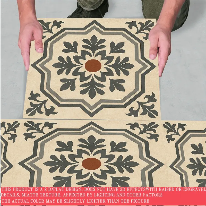 10pcs Peel and Stick Self-Adhesive Vinyl Floor& Wall Tiles- Vintage European PVC Flooring Suitable for Kitchen, Bathroom, Balcony, Living Room- Peel to Apply Installation, Vinyl Planks, 2D Flat, Peel And Stick Tiles For Walls