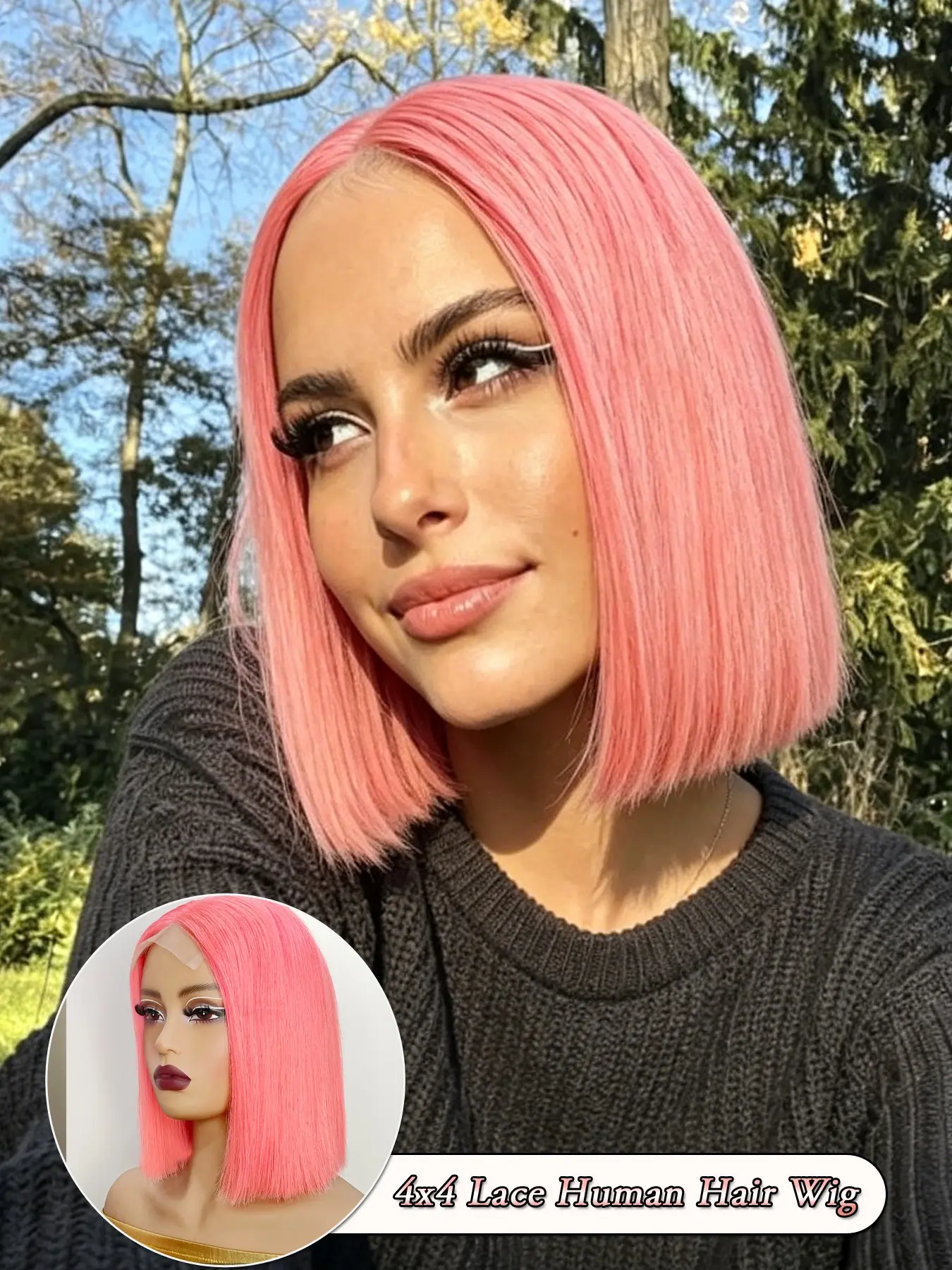 Human Hair Colorful Bob Wig, 10 Inch Straight Blunt Cut Style with 4x4 Lace Closure, Classic Middle Part Design, Soft Silky Hair Texture, Lightweight Comfortable Fit, Fashion Style for Women