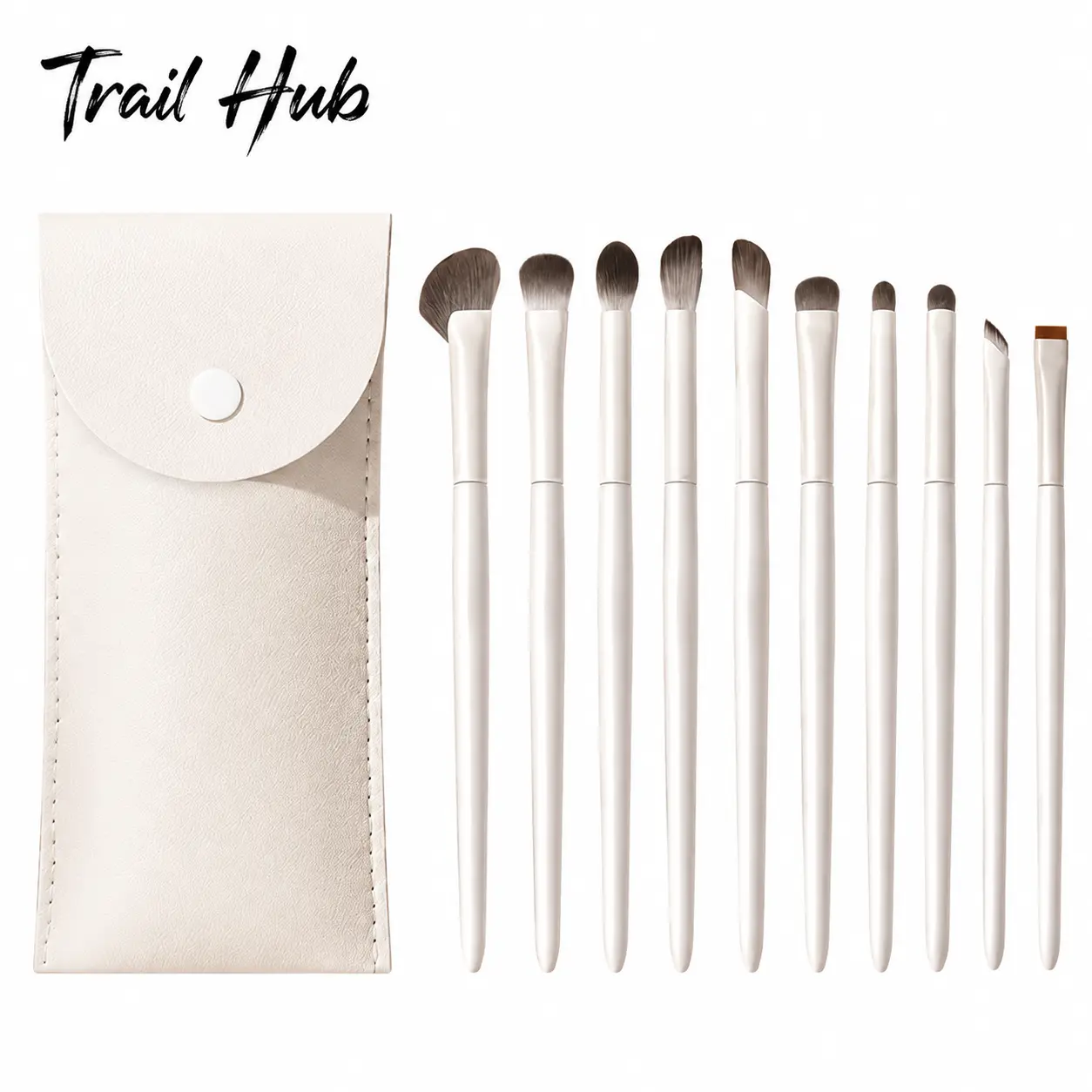 10-Piece Professional Cloud-Soft Porcelain-Tipped Eye Makeup Brushes Set for Beginners - Ergo Handles, Vegan Bristles, Precision Application, Blending, Eyeliner, Aegyo-Sal Highlighting, Brushes for Makeup