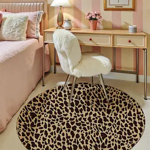 Circular Rug 3 Feet, Small Round Non-Slip Washable Leopard Print Carpet for Bedroom, Low Pile Mat for Kitchen Entry Bathroom Home Decor
