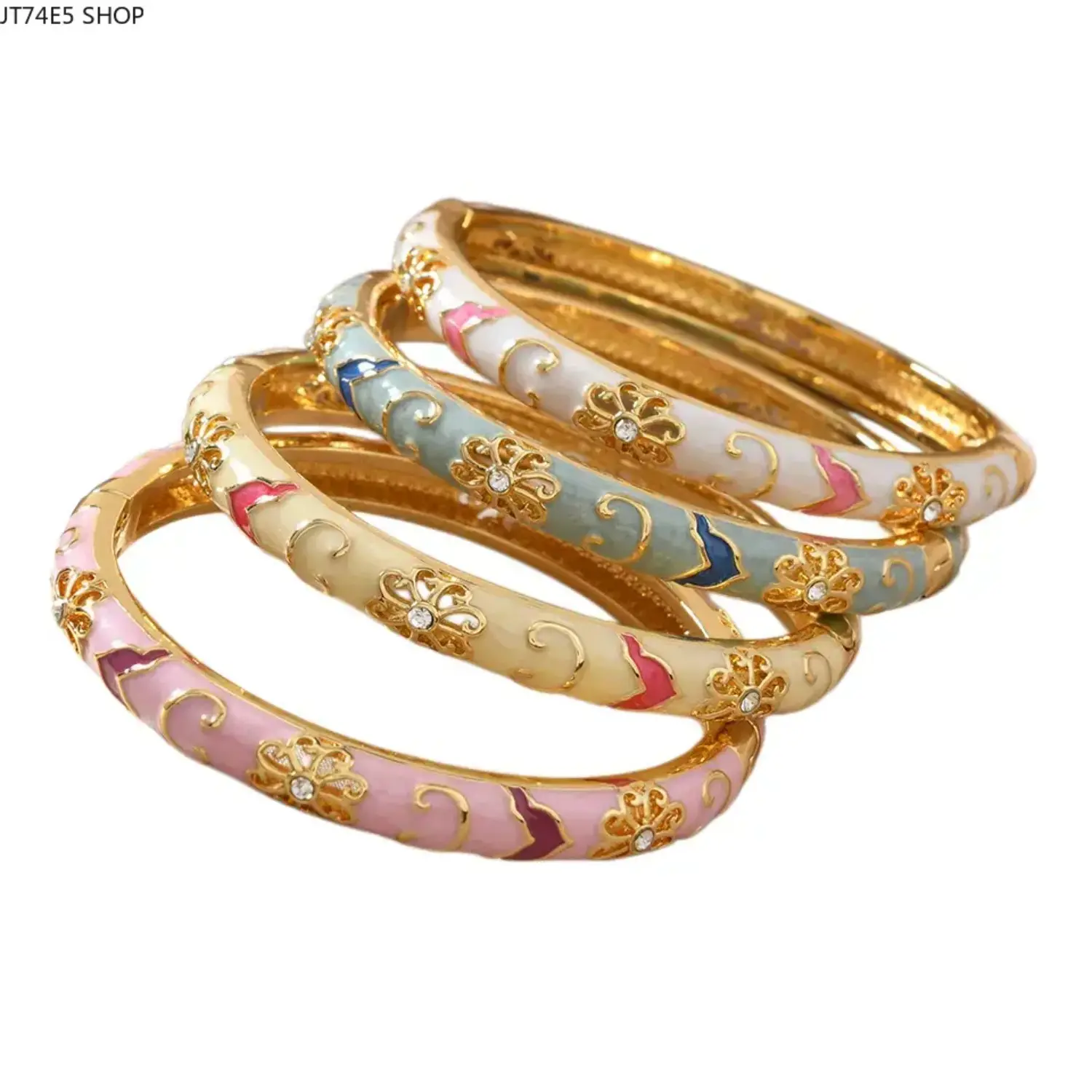 2026 Vintage Floral Enamel Bangle, Gold-Tone Cubic Zirconia Bracelet, Elegant Sparkling Delicate Accessory for Women & Girls, Ideal for Daily Wear, Casual Outfit, Party, Holiday & All-Season Birthday Gift for Her