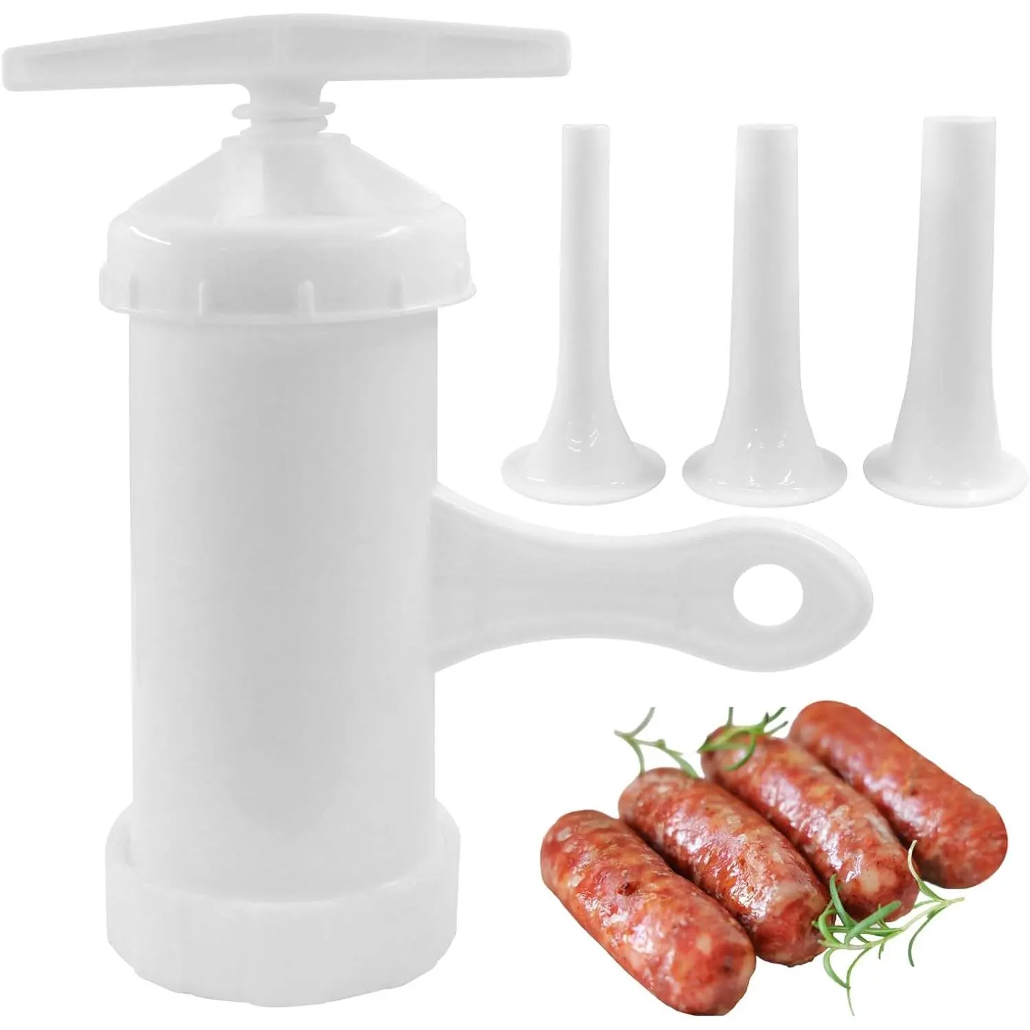 Manual Sausage Stuffer, Plastic Meat Filler with 3 count Funnel Tubes | Sausage Filling Tool, Hand-Operated Salami Maker for  Kitchen Household Use