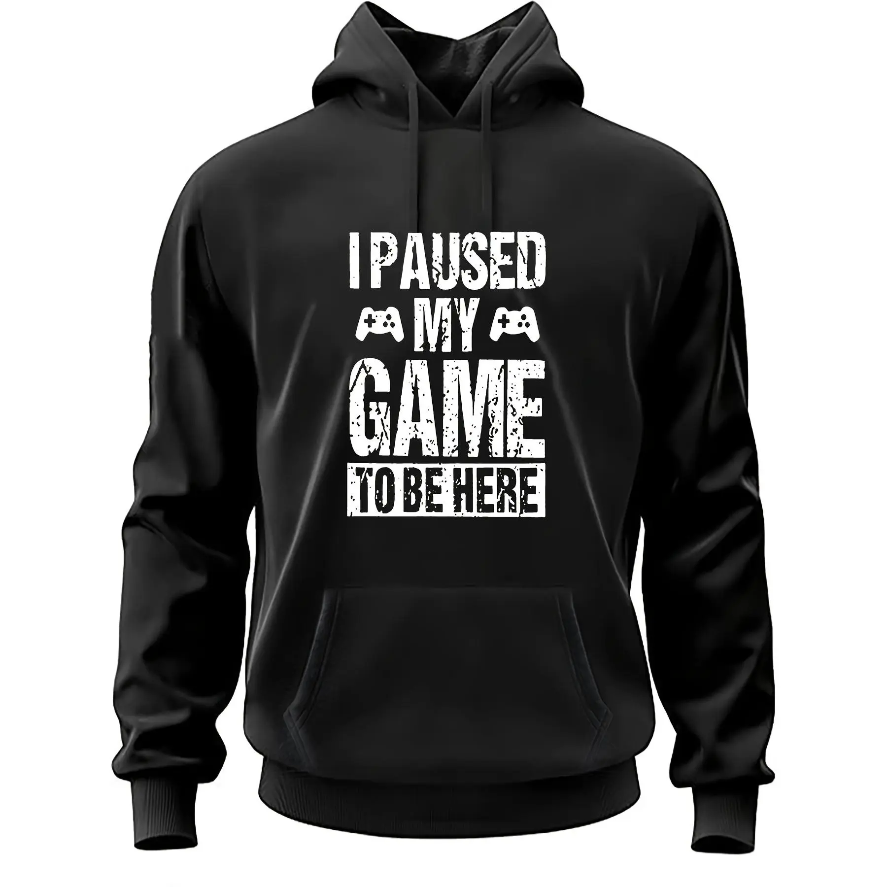 Unisex Oversized Black Gamer Hoodie Vintage Distressed I Paused My Game To Be Here Graphic Pullover With Game Controller Print Funny Sarcastic Streetwear Sweatshirt For Teen Gamers Boys Girls Daily Gaming Outfits