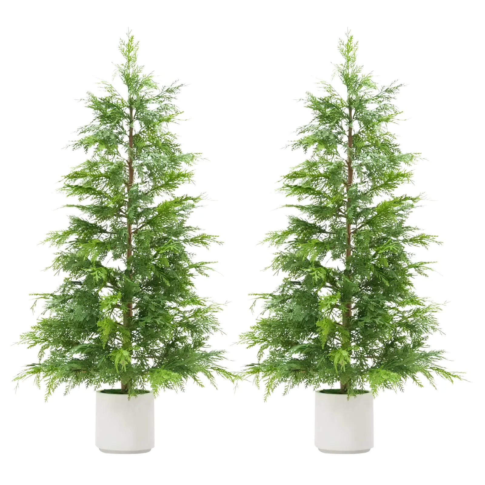 2PC 4FT UV Resistant Realistic Artificial Cedar Topiary Trees with White Pots – Evergreen Faux Pine
