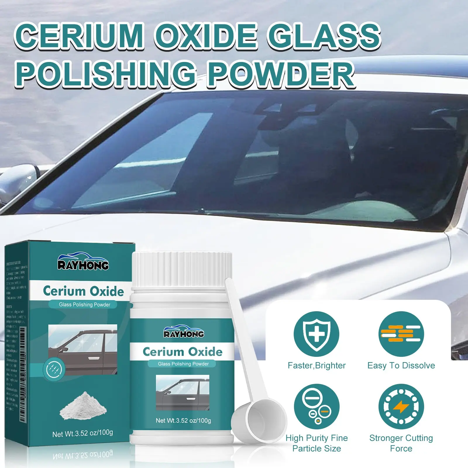 Cerium Oxide Glass Scratch Remover, Professional Glass Polishing Compound for Windshield, Glass