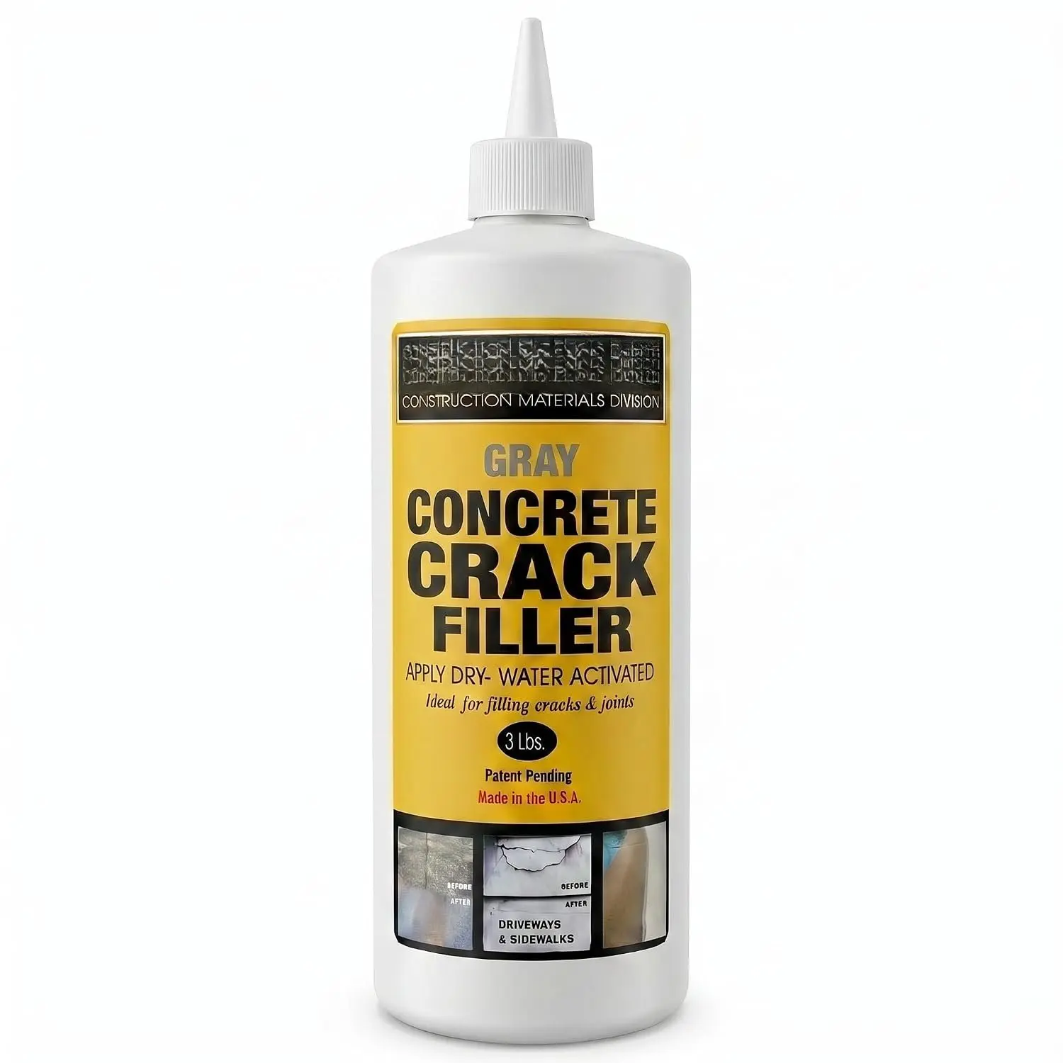 Gray Polymer Base Concrete Crack Filler - 3 lb. Single Bottle Sealant for Driveways, Walkways, Patios