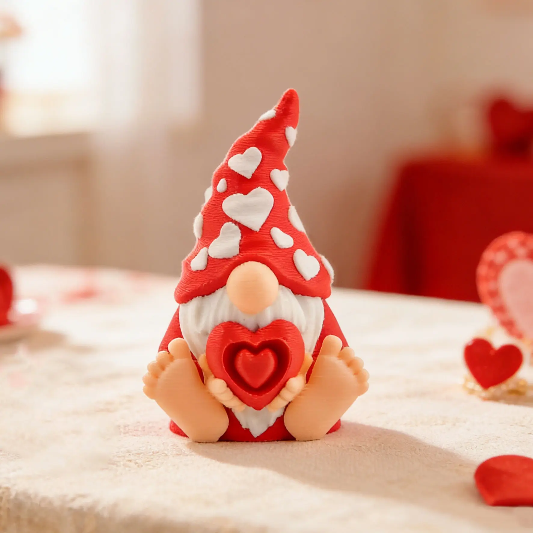 3D Printed Heart Gnome Decoration for Bookshelf and Desktop, Romantic Gift for Valentine's Day, Unique Heart-Shaped Home Decor
