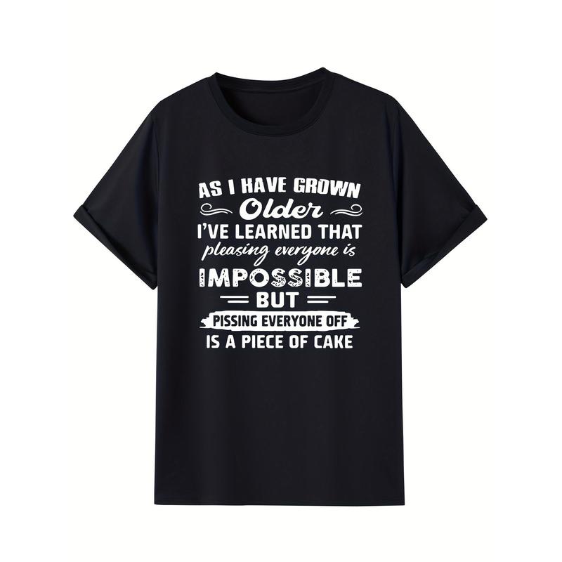Men's Graphic Soft Cotton T-Shirt - Menswear Short-Sleeve Round Neck, Relaxed Loose-Fit, Humorous Quote, Breathable Foldable Fabric, Unisex All-Seasons Casual Streetwear Top