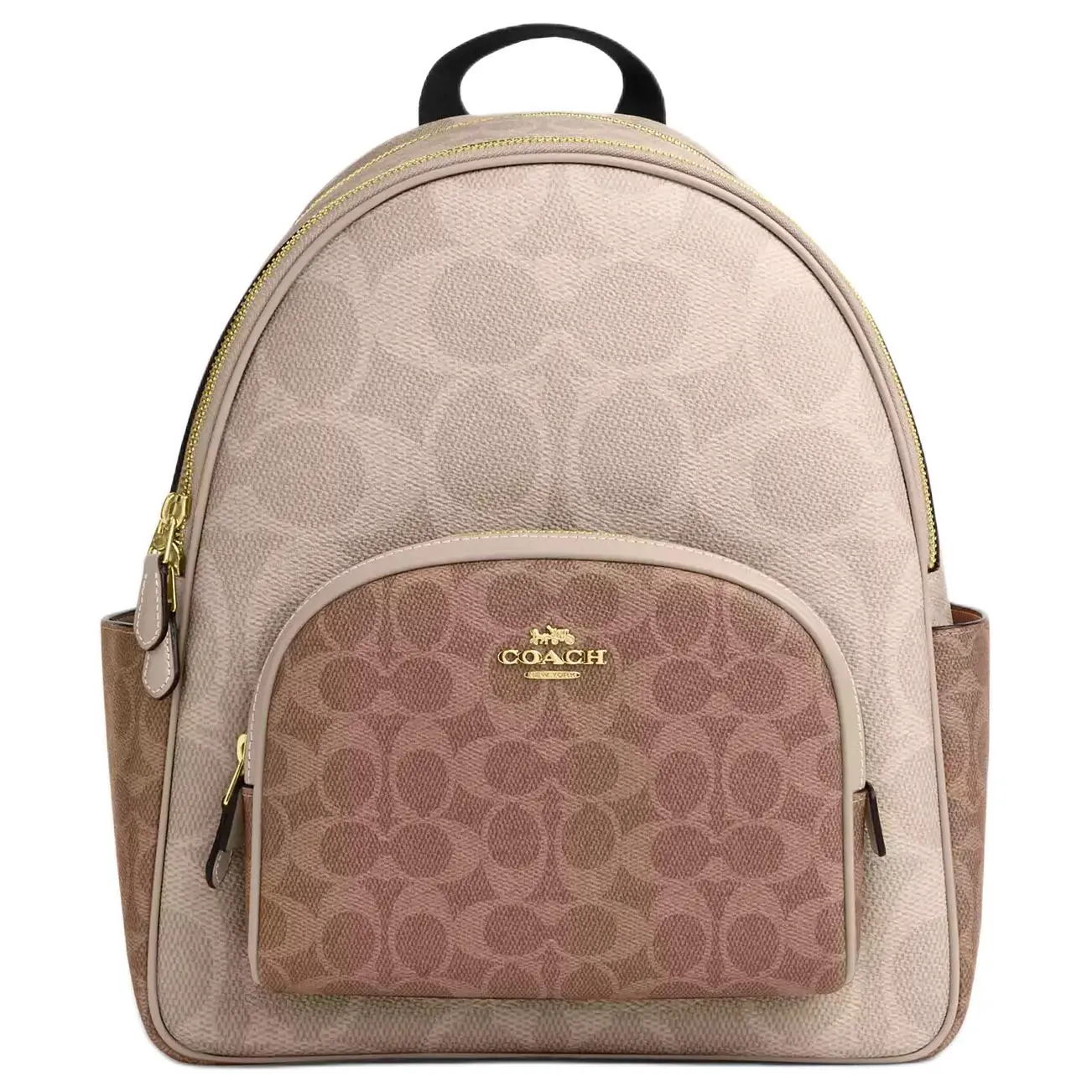 COACH Court 28 Color-Blocked Classic Logo Coated Canvas Backpack – Large Women’s Sand and Tan