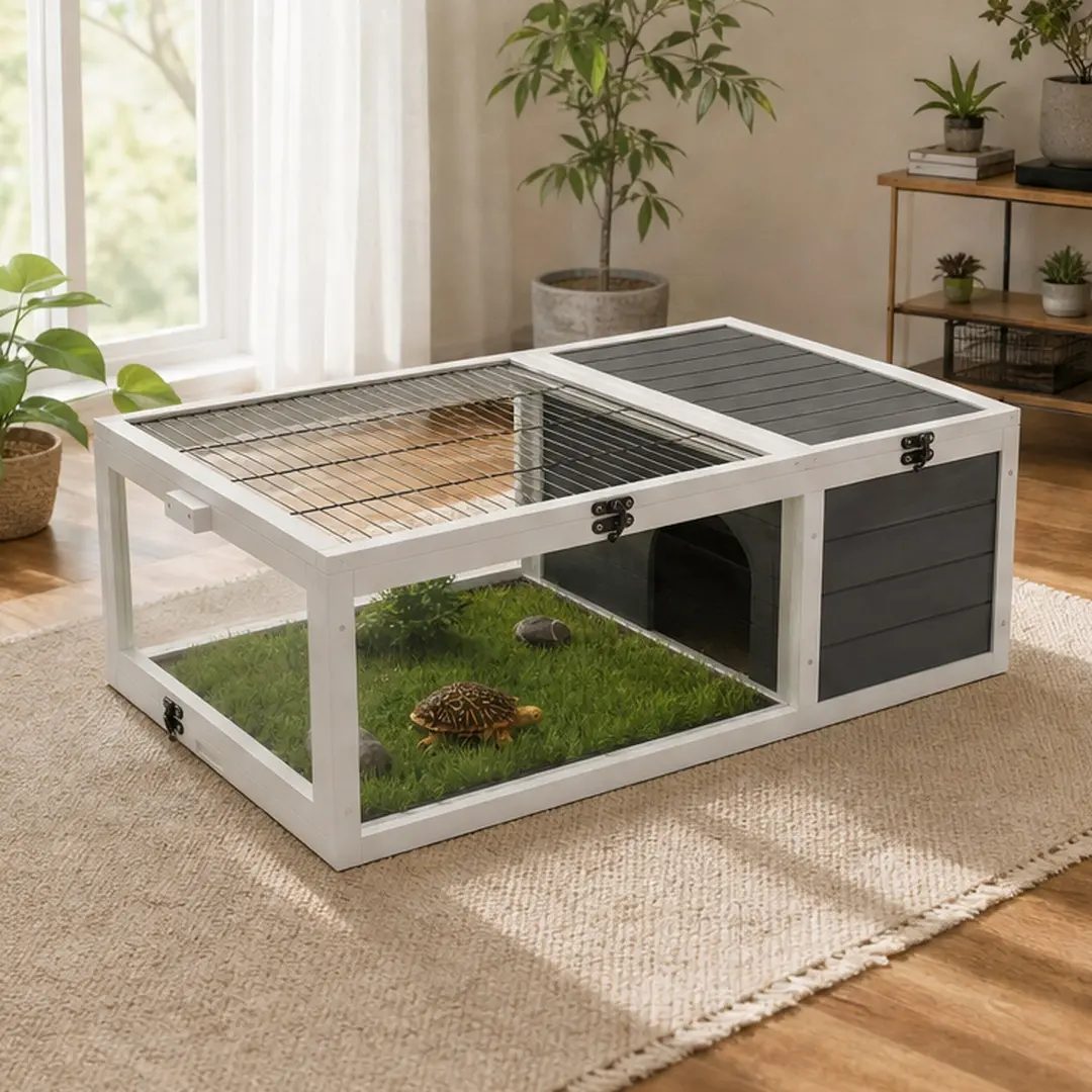 ARCH Wood Tortoise House Indoor Turtle Habitat Reptile Cage for Small Animals Lizards Geckos Snakes with 2 Removable Waterproof Trays Gray Solid Fir Wood 39.5x24x29 Inch, Gray Color Options, Solid Wood Material, Product Dimensions: 24.00 W x 39.50